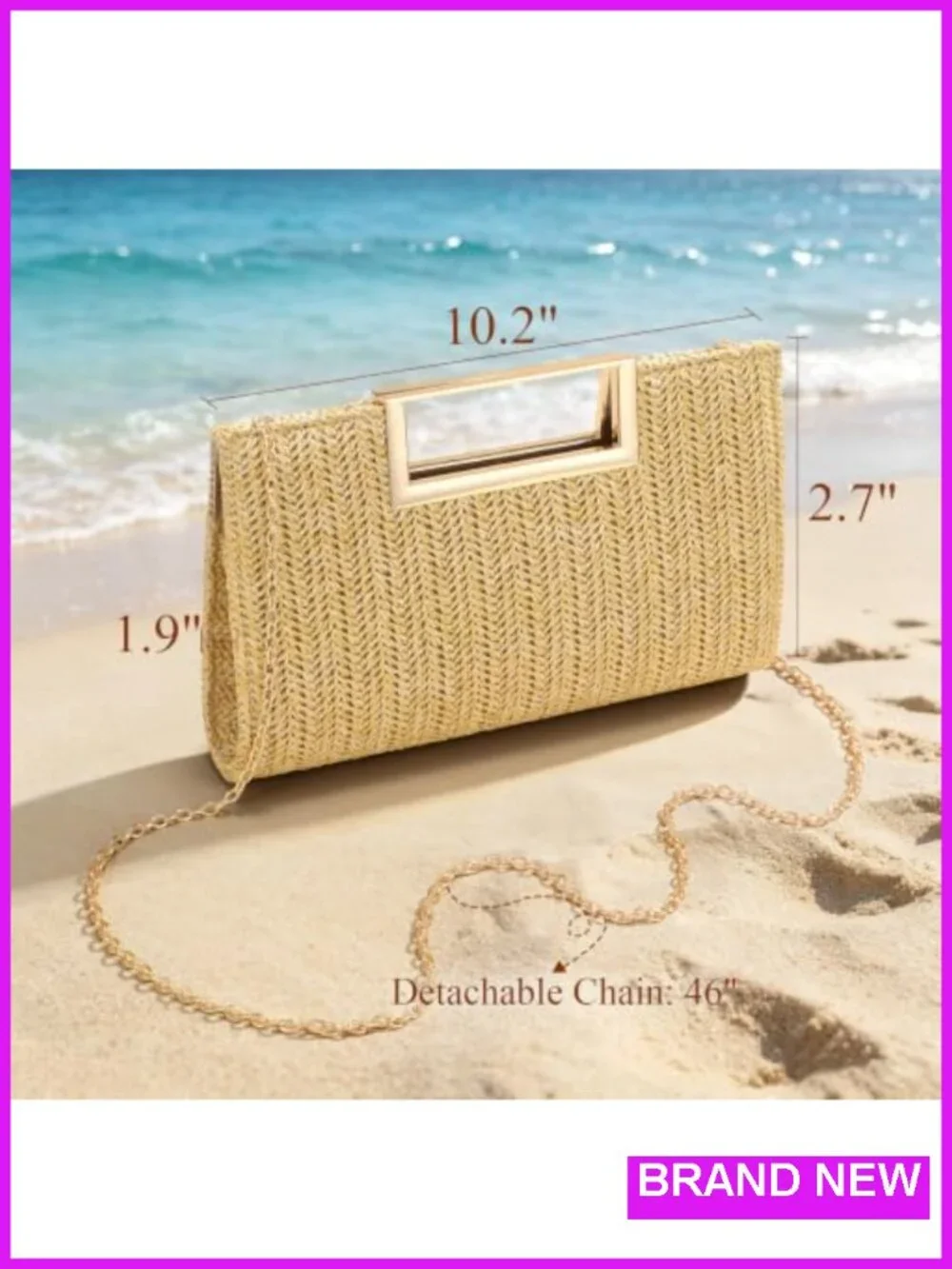 Straw Clutch Purse with Detachable Chain, Magnetic Closure for Wedding Party